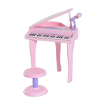 Homcom Mini Pianoforte Giocattolo per Bambini con Microfono e Sgabello, Rosa
