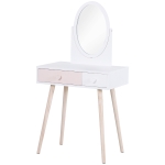 HOMCOM Tocador con Espejo con 2 Cajones 69x49x136 cm Blanco y Rosa