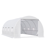 Outsunny Estufa Tipo Túnel 600x300x200cm com 8 Janelas e Cobertura de Polietileno para Cultivo de Plantas Estrutura de Aço 24mm para Jardim Branco