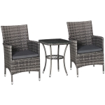 Outsunny 3-delige zitgroep in rotanlook met zitkussens, metaal+polyrattan+polyester, donkergrijs