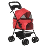 PawHut Pet Stroller Pushchair No-Zip Foldable Travel Carriage with Brake Basket Adjustable Canopy
