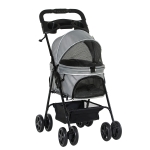 PawHut Pet Stroller Pushchair No-Zip Foldable Travel Carriage with Brake Basket Adjustable Canopy