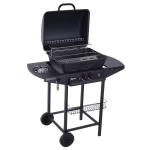 Outsunny Barbecue pe Gaz cu 2 Grilaje Raft Lateral si Capac in Metal Negru