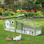 PawHut Cusca Adapost pentru Iepuri cu Casuta si Parte Externa Detasiabila,155x54.5x65cm Verde