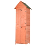 Outsunny Casuta Cabana pentru Utensile de Extern cu 2 Rafturi din Lemn de Pin 4 Usi Basculante 71 x 60 x 211cm