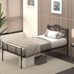 HOMCOM Structura Pat de 1 Persoana din Otel cu Sipci Integrate, Tetiera si Tablie, 900x200cm