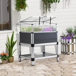 Outsunny Jardiniera inaltata cu mini sera din policarbonat si raft inferior din aluminiu si PVC, gri