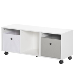 HOMCOM Mobilier depozitare jucarii pentru copii 3-12 ani cu roti si dimensiuni reduse, 90x30x37.9cm, alb