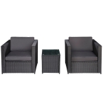 Outsunny Set Mobilier de Gradina Ratan PE de 3 Piese, 2 Fotolii de Exterior, Masuta si Perne, Negru