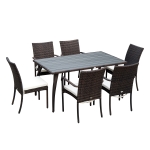 Outsunny Set Mobilier de Extern in PE Rattan Masa de Pranz in Lemn cu 6 Scaune cu Perne, Maro