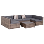 Outsunny Salon de Gradina din Rattan din 7 Piese cu Masuta si Canapea Modulara cu Perne, Gri