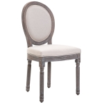 Homcom Set de 2 Scaune Medalion Captusite din Lemn cu Invelis din In Alb Ivory