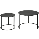 Outsunny Juego de 2 Mesas de Café Ø70x50 cm y Φ50x43 cm Mesitas Auxiliares Redondas de Metal para Jardín Salón Domitorio Carga Máxima de 25 kg Negro