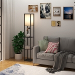 Homcom Lampa Pom cu Librarie 3 Niveluri Negru 26 x 26 x 160 cm