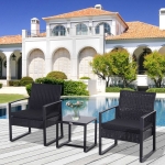 Outsunny set mobilier exterior, masa, scaune si perne, negru