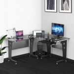 HomCom birou colt MDF, metal si sticla 164x139x75cm, negru
