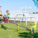 Homcom Leagan Basculant si Rotativ de Gradina pentru Copii in Metal, Verde si Gri