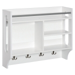 HOMCOM Estantería de Pared con 4 Ganchos 3 Compartimentos 1 Estante y Barra Metálica Estilo Moderno Multiuso para Ropa Llaves Libros 73x20x60 cm Blanco