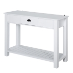 HOMCOM Mesa Tipo Consola Estilo Colonial Mesa Auxiliar para Pasillos Entradas Dormitorio con Cajón Estante Inferior 120x39x81 cm Blanco