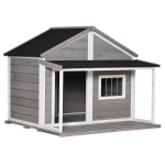 PawHut Cuccia per Cani da Esterno in Legno, Casetta per Cani con Terrazza, Finestra e Tetto Impermeabile, 127x112x109cm, Grigio