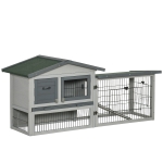 Clapier cage à lapins 2 niveaux 4 portes toit intégral sapin gris