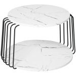 Table basse ronde design aspect marbre blanc