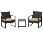 Outsunny 3 pcs PE Rattan Wicker Garden Furniture Patio Bistro Set Weave Conservatory Sofa Coffee Table and Chairs Set Beige