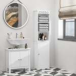 Homcom Mobila Coloana pentru Baie in Lemn cu Decor Sculptura Floreala Alba 40 x 23 x 160 cm