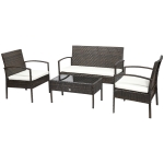 Outsunny Polyrattan Gartenmöbel Set 4-teilig Braun+Cremeweiß