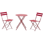 Outsunny Set da Esterno Tavolo Rotondo con 2 Sedie Pieghevoli in Acciaio Verniciato Rosso