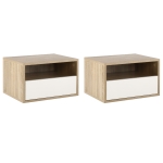 HOMCOM Set 2 Noptiere Suspendate cu Sertar si Etajera 45x35x27,5cm - Alb si Culoare Lemn