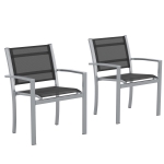 Outsunny Set 2 Sedie da Esterno in Textilene e Acciaio, Nero e Grigio