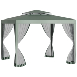 Outsunny Carpa de Jardín 3x3 m Cenador con 4 Mosquiteras Laterales con Cremallera Techo de Ventilación y 8 Orificios de Drenaje Gazebo para Terraza Patio Exterior Verde