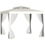 Outsunny Carpa de Jardín 3x3 m Cenador con 4 Mosquiteras Laterales con Cremallera Techo de Ventilación y 8 Orificios de Drenaje Gazebo para Terraza Patio Exterior Beige