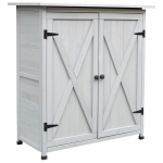 Outsunny Garden Shed Wooden Garden Storage Shed Fir Tool Cabinet Organiser with Shelves Double Door - 110L x 55W x117Hcm Grey