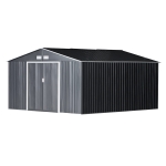 Outsunny 9 x 6FT Outdoor Garden Roofed Metal Storage Shed Tool Box with Foundation Ventilation & Doors, Khaki(c-4)