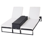 Outsunny 3PC Rattan Sun Lounger Garden Outdoor Wicker Weave Recliner Bed Side Table Set Patio Furniture with Cushion - Black