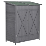 Outsunny Garden Wood Storage Shed w/ Storage Table, Asphalt Roof, Double Door Lockable Sheds & Outdoor Storage Tool Organizer, 139 x 69 x 160cm, Grey