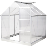 Outsunny 6 x 6 FT Walk-In Greenhouse Polycarbonate Panels Aluminium Frame w/ Sliding Door Adjustable Window 3.6㎡ Inner Area Plant Vegetable Flower Grow Green House Protection