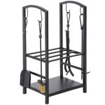 Outsunny Portalegna con Set Attrezzi per il Camino in Acciaio Nero 40 x 30 x 74.5cm