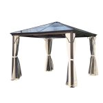 Outsunny 3 x 3 Meters Patio Aluminium Gazebo Canopy Marquee Party Tent Hardtop Roof Garden Shelter w/ Mesh & Side Walls