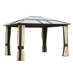 Outsunny 3 x 3.6m Patio Aluminium Gazebo Canopy Marquee Party Tent Hardtop Roof Garden Shelter w/ Mesh & Side Walls