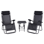 Outsunny 2 Pcs Zero-Gravity Chairs W/Side Table, Steel Frame, Texteline-Black