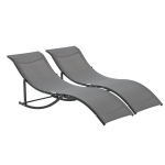 Outsunny Set of 2 S-shaped Lounge Chair Foldable Sleeping Bed 165x61x63cm Dark Grey