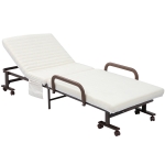 HOMCOM Folding Bed with Mattress, Single Guest Bed, Portable Fold Bed with Adjustable Backrest, Metal Frame on Wheels, White, 190 x 76 cm