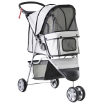 PawHut Cochecito Plegable Mascotas 75x45x97cm Perros Gatos Carrito Ruedas giran 360 grados Gris