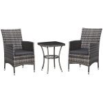 Outsunny 2 Seater Garden Outdoor Rattan Furniture Bistro Set Patio Weave Companion Chair Table Set Conservatory, Light Grey