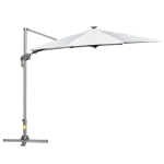 Outsunny Sombrilla de 300 cm de Aluminio Luces LED Protección UV 50+ Giratorio 360° con Manivela Panel Solar Techo Reclinable Base Cruzada Blanco