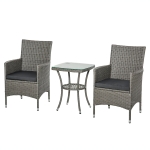 Outsunny Conjunto de 1 Mesa 2 Sillas Muebles Ratán para Jardín Exterior Patio Terraza con Cojín Poli Ratán Marco Metal Color Marrón(c-1)