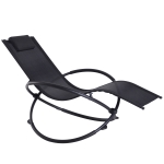 Outsunny Tumbona Mecedora de Jardín con Reposacabezas Extraíble Sillón Tumbona Ergonómica de Exterior Plegable Tela de Texteline para Patios Piscina al Aire Libre 80x154x84 cm Negro